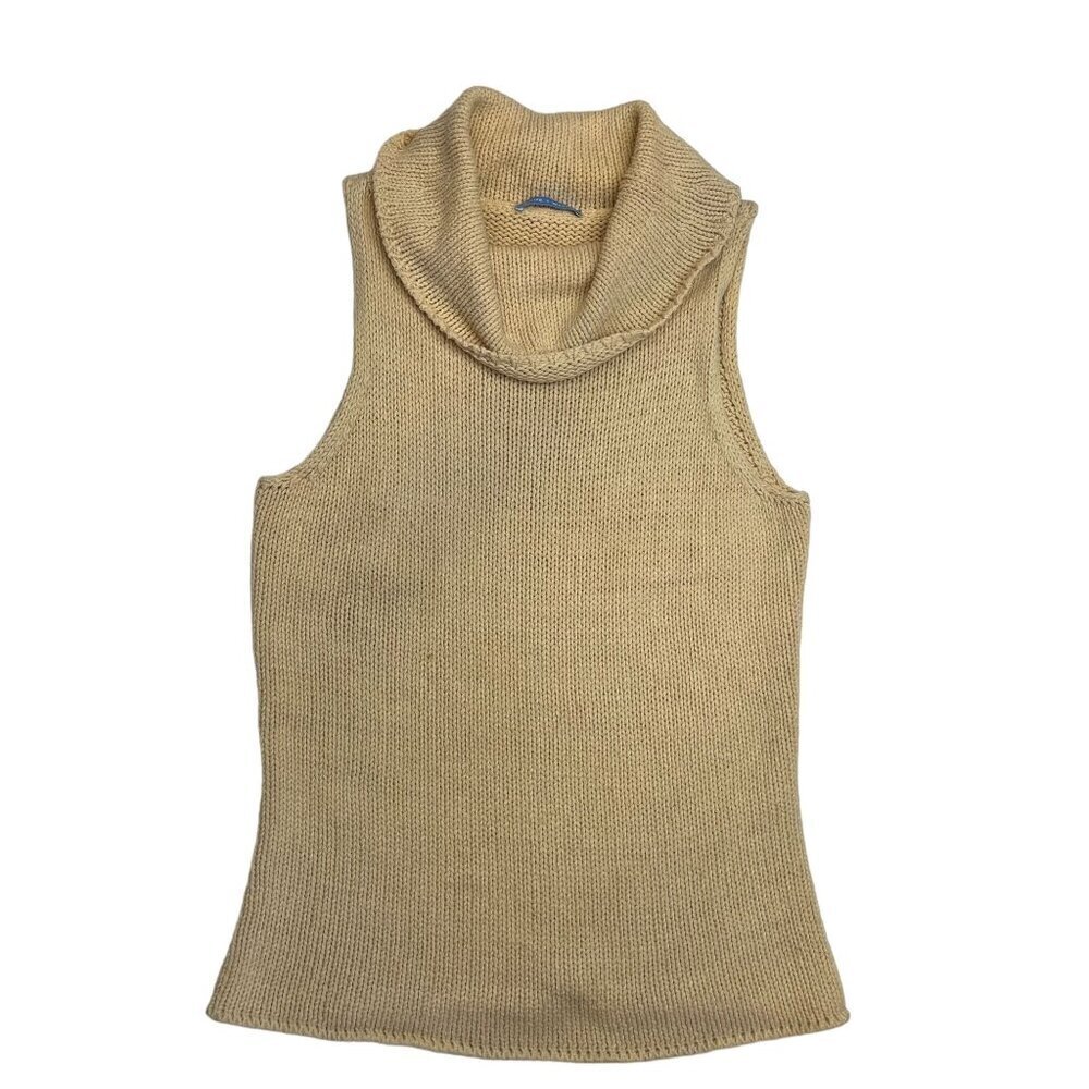 White + Warren Sweater Chunky Turtle Neck Sleeveless Yellow Size MED Slouchy